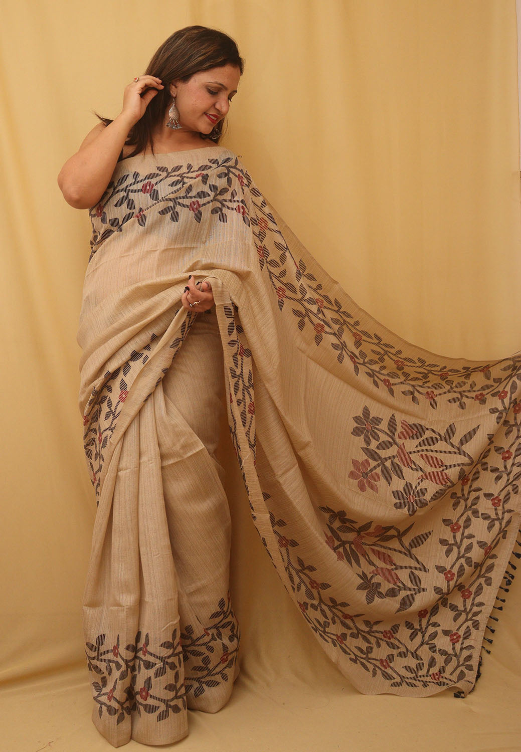 Pastel Jamdani Print Semi Tussar Silk Saree