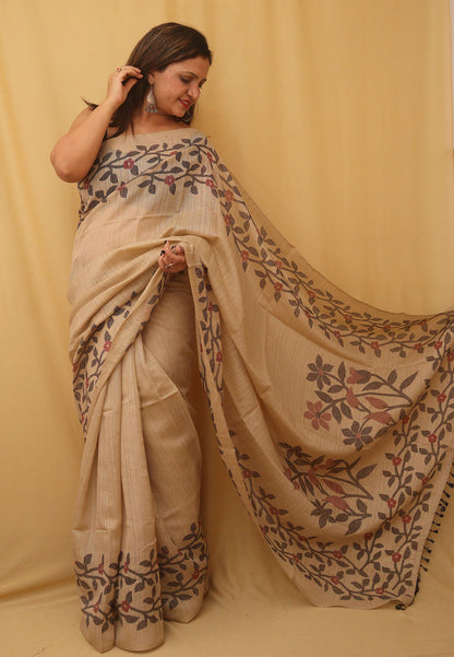 Pastel Jamdani Print Semi Tussar Silk Saree
