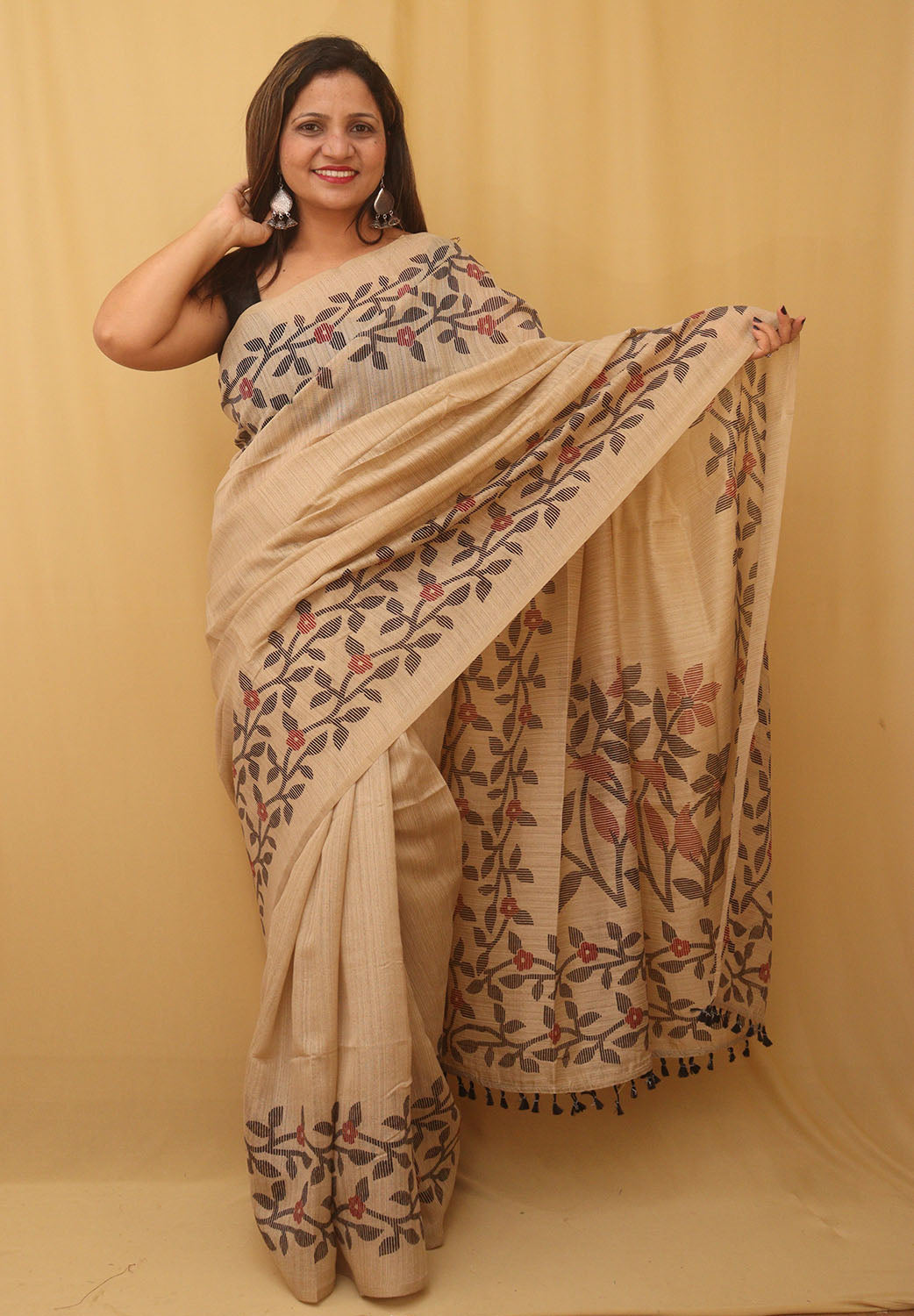 Pastel Jamdani Print Semi Tussar Silk Saree