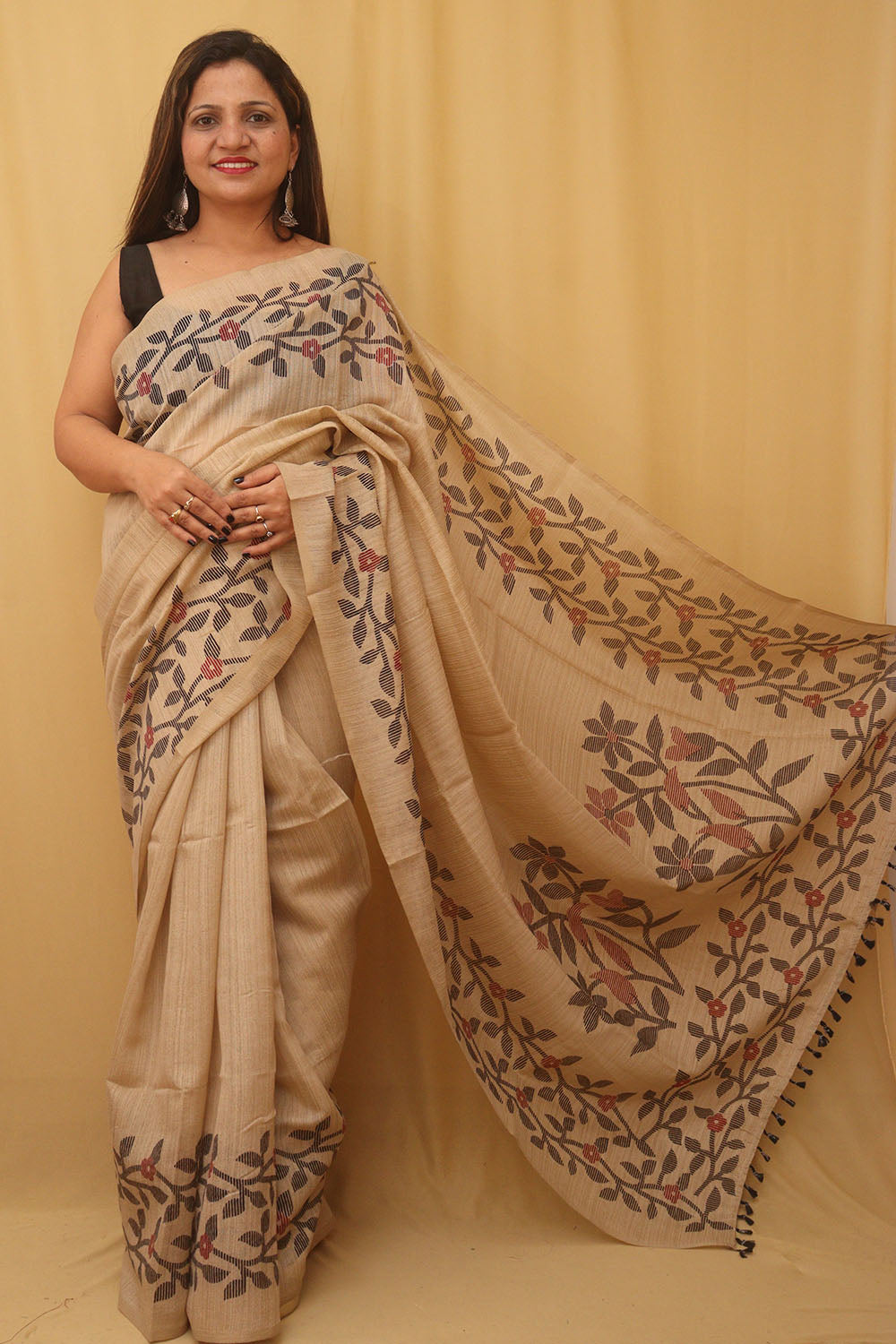 Pastel Jamdani Print Semi Tussar Silk Saree