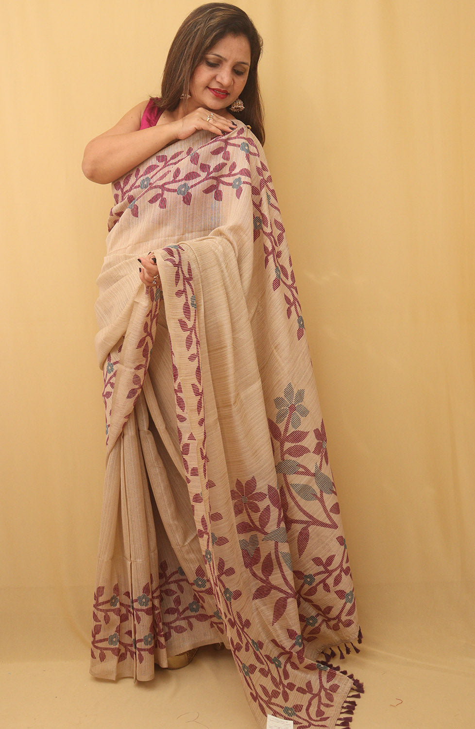Pastel Jamdani Print Semi Tussar Silk Saree