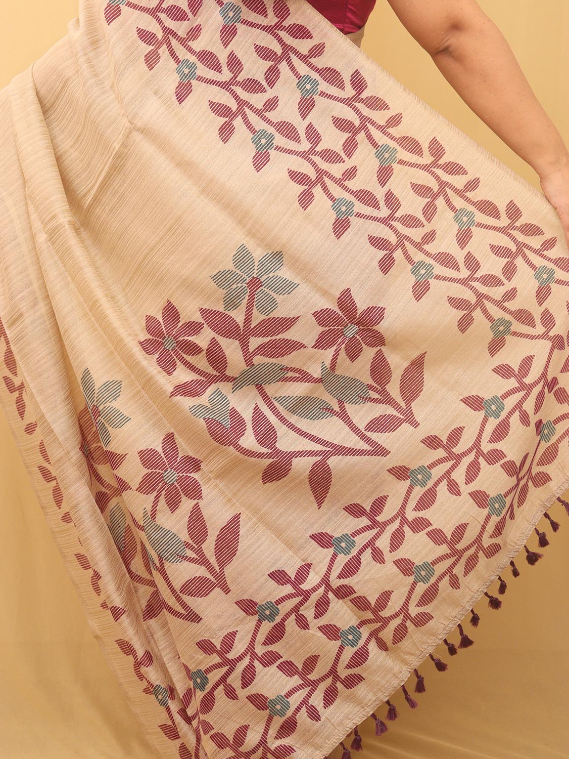 Pastel Jamdani Print Semi Tussar Silk Saree
