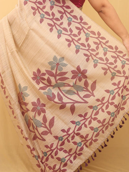 Pastel Jamdani Print Semi Tussar Silk Saree