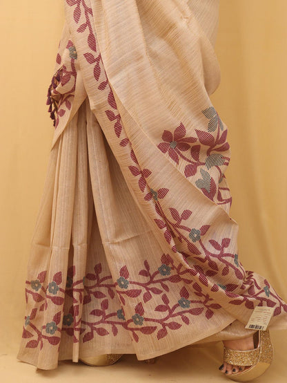 Pastel Jamdani Print Semi Tussar Silk Saree