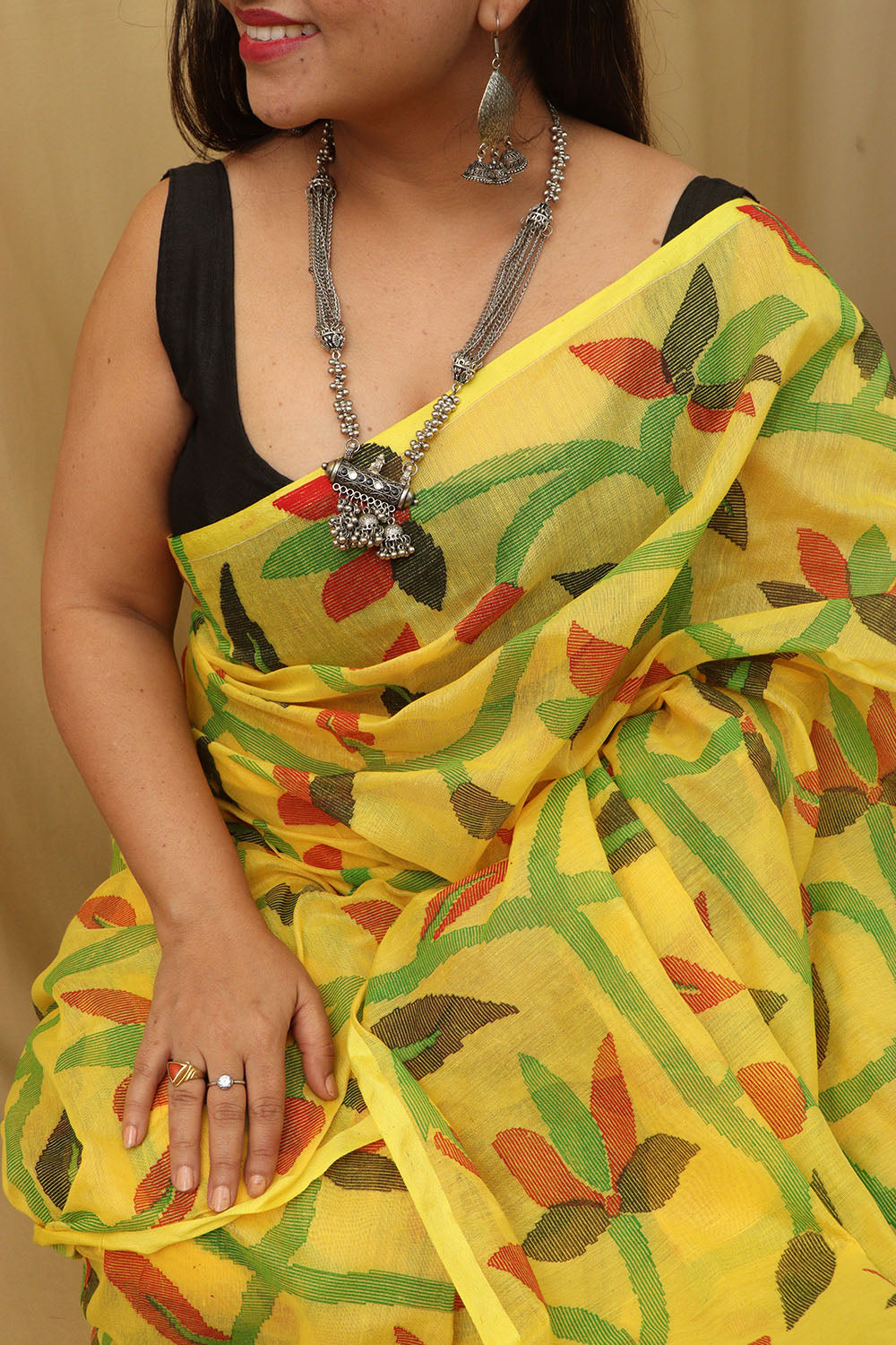 Yellow Jamdani Tussar Silk Saree: Elegant & Stylish