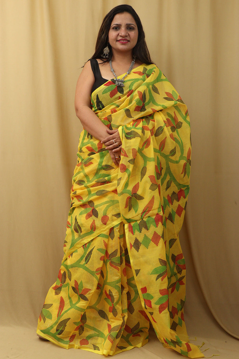 Yellow Jamdani Tussar Silk Saree: Elegant & Stylish