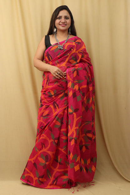 Beautiful Pink Jamdani Tussar Silk Saree