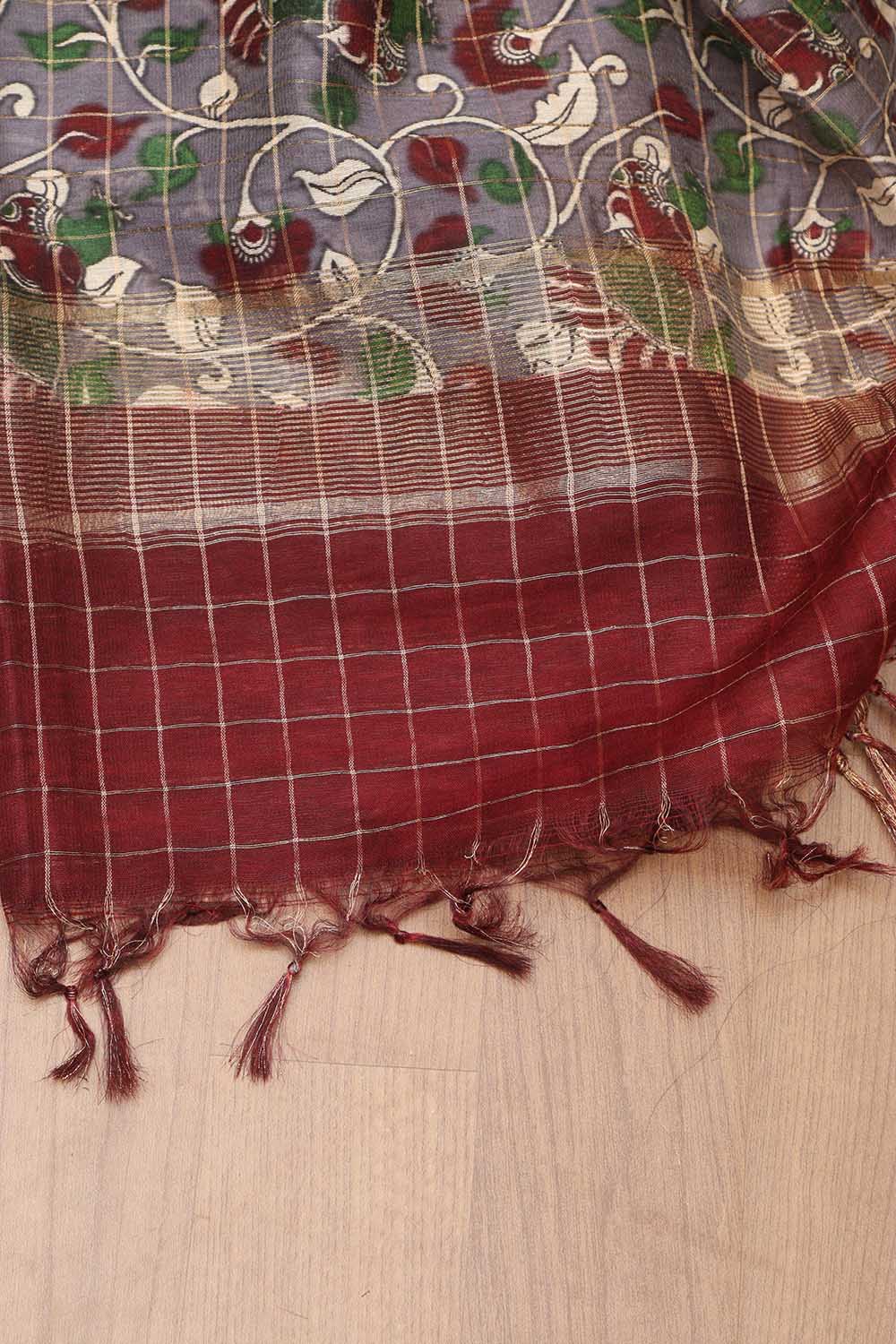 Exquisite Cream & Purple Kalamkari Silk Saree