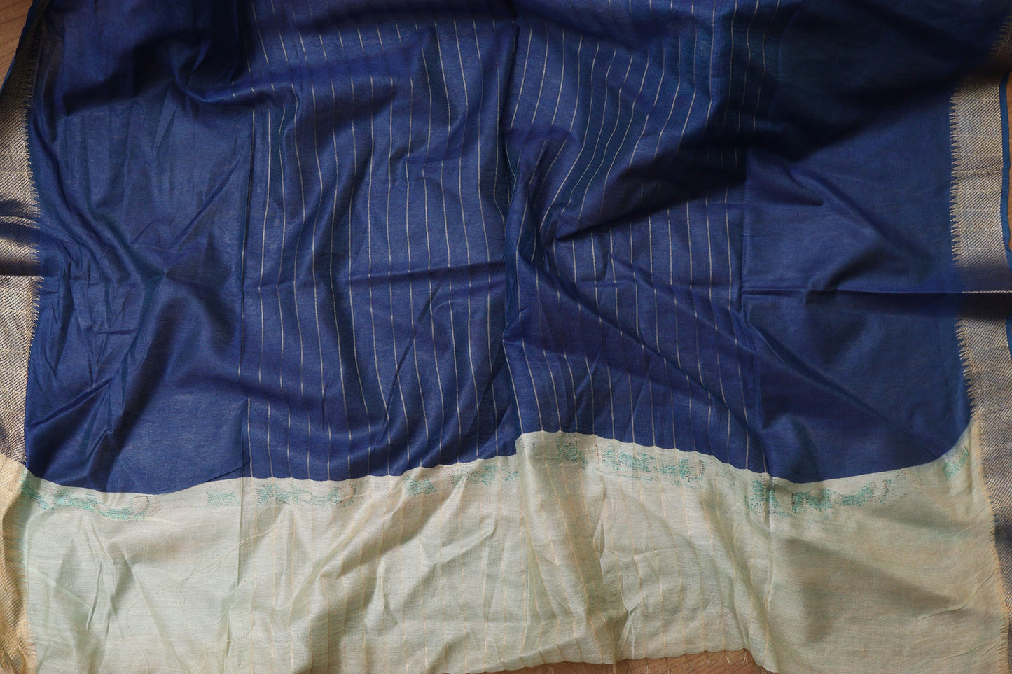 Stunning Cream & Blue Kalamkari Silk Saree