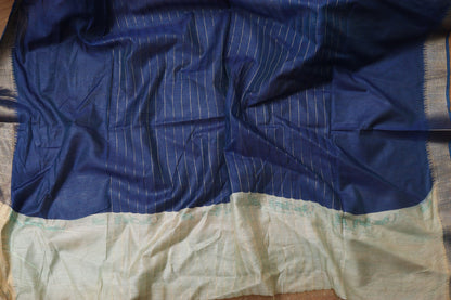 Stunning Cream & Blue Kalamkari Silk Saree