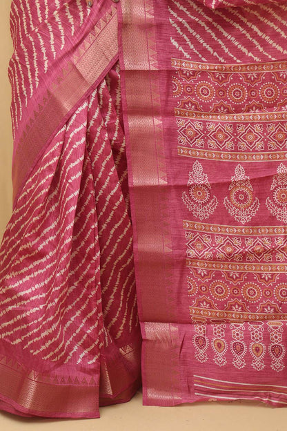 Stunning Pink Leheriya Print Tussar Silk Saree