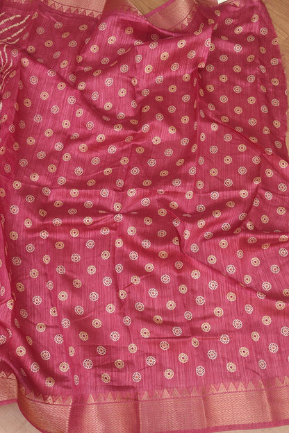 Stunning Pink Leheriya Print Tussar Silk Saree