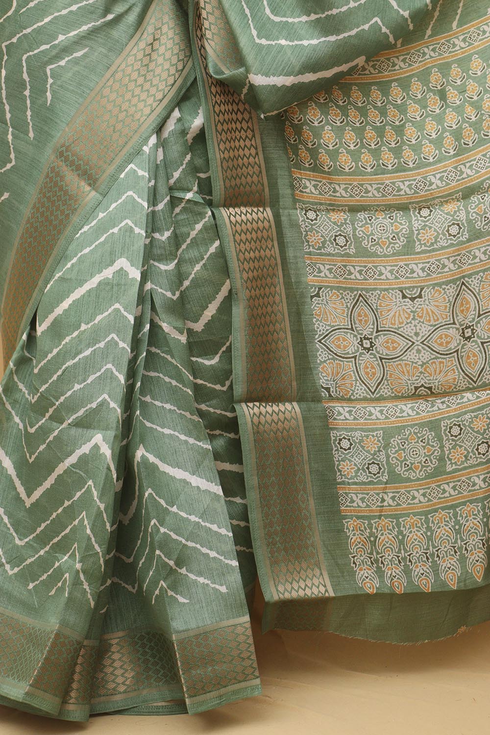 Stunning Green Leheriya Print Tussar Silk Saree