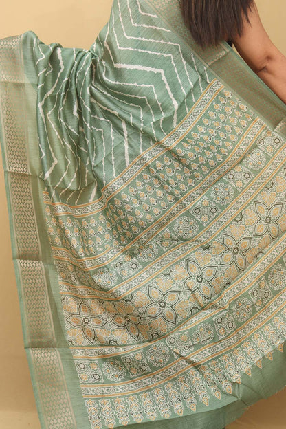 Stunning Green Leheriya Print Tussar Silk Saree