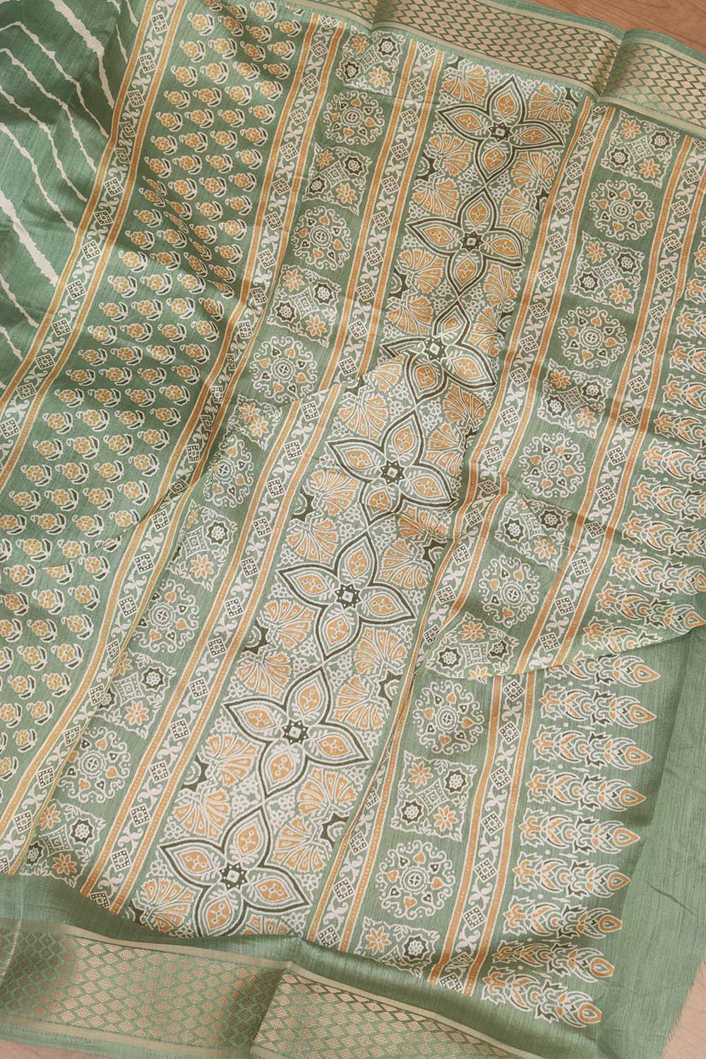 Stunning Green Leheriya Print Tussar Silk Saree