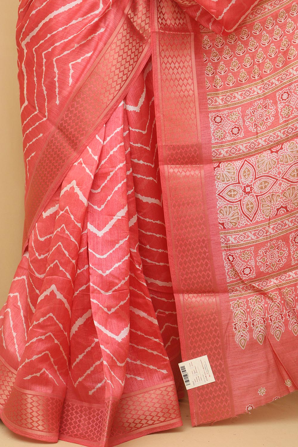 Stunning Pink Leheriya Print Tussar Saree