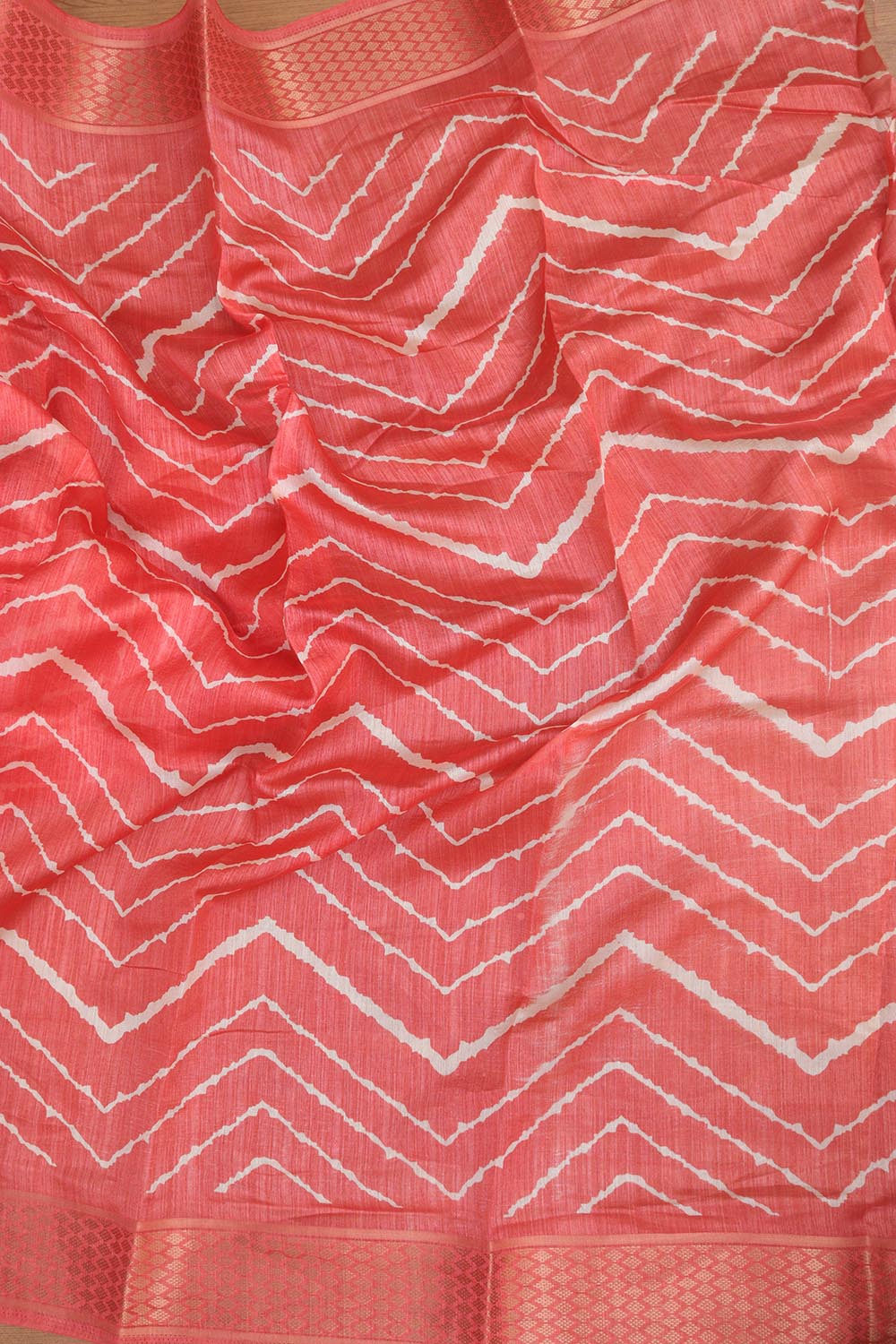 Stunning Pink Leheriya Print Tussar Saree
