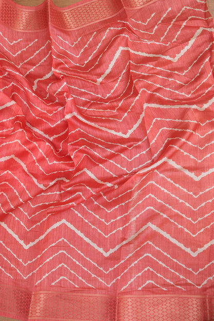 Stunning Pink Leheriya Print Tussar Saree