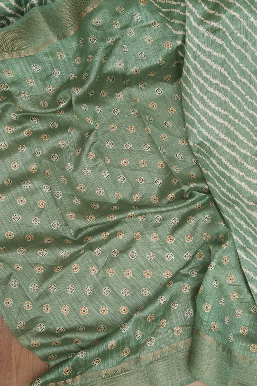 Stunning Green Leheriya Print Tussar Silk Saree