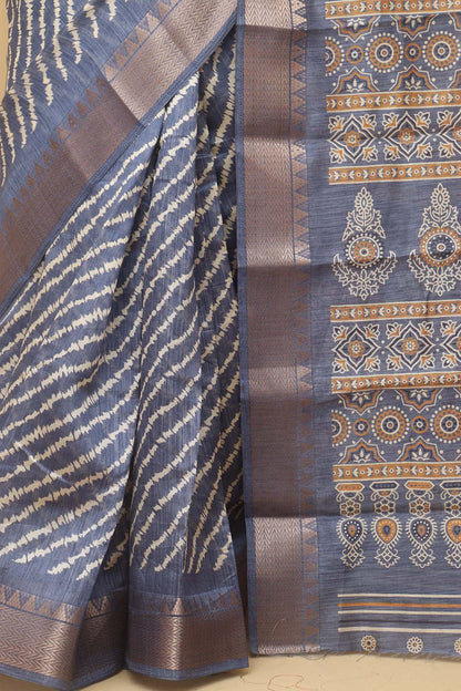 Blue Leheriya Tussar Silk Saree: Elegant and Timeless