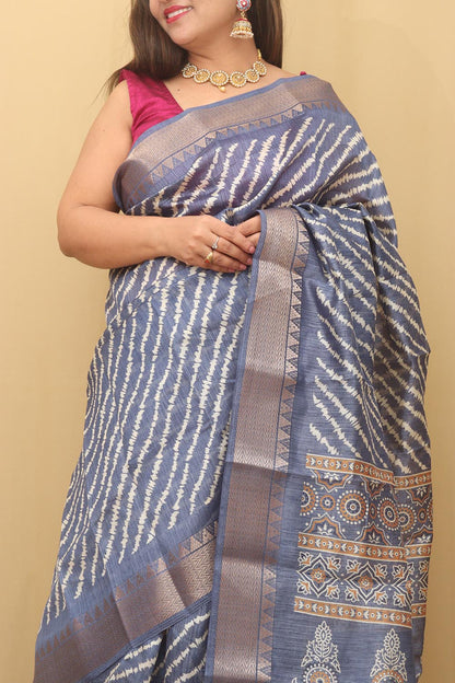 Blue Leheriya Tussar Silk Saree: Elegant and Timeless