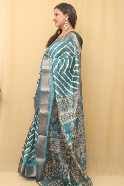 Blue Leheriya Tussar Silk Saree: Elegant and Timeless
