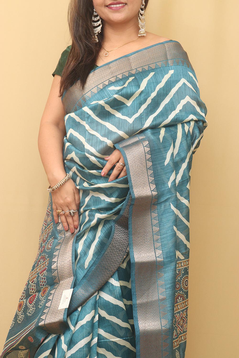 Blue Leheriya Tussar Silk Saree: Elegant and Timeless