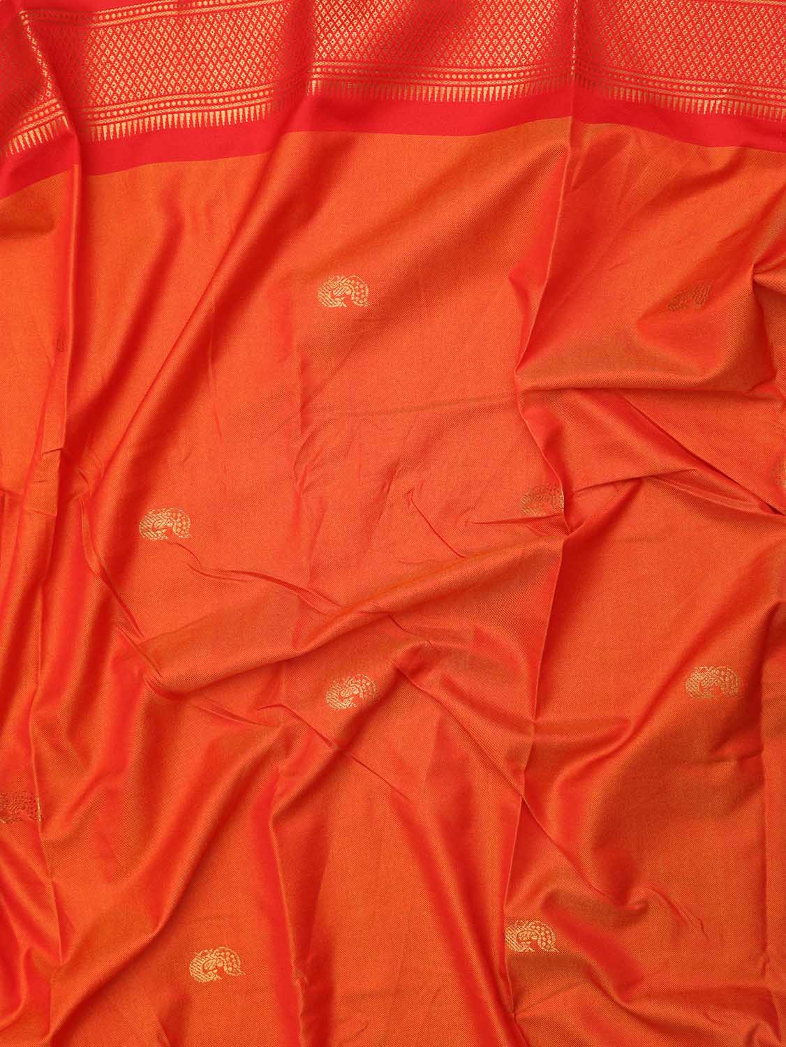 Orange And Red Paithani Cotton Silk Saree - divyaindia 