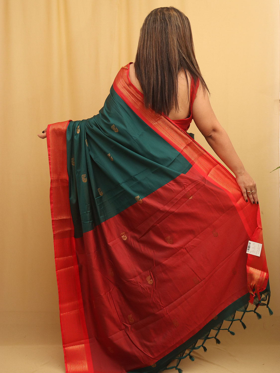 Green And Red Paithani Cotton Silk Saree - divyaindia 