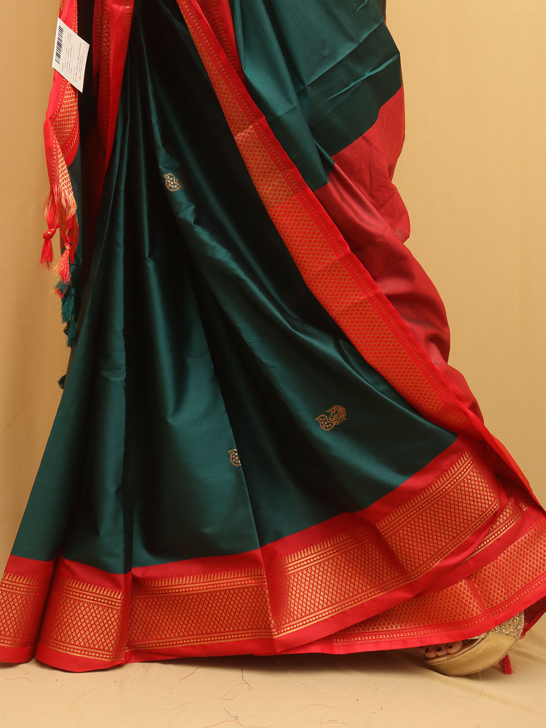 Green And Red Paithani Cotton Silk Saree - divyaindia 