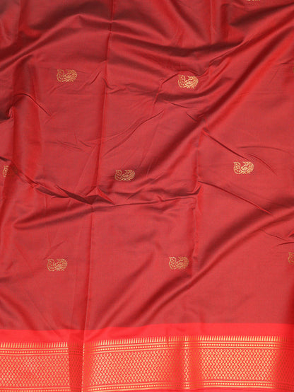 Green And Red Paithani Cotton Silk Saree - divyaindia 