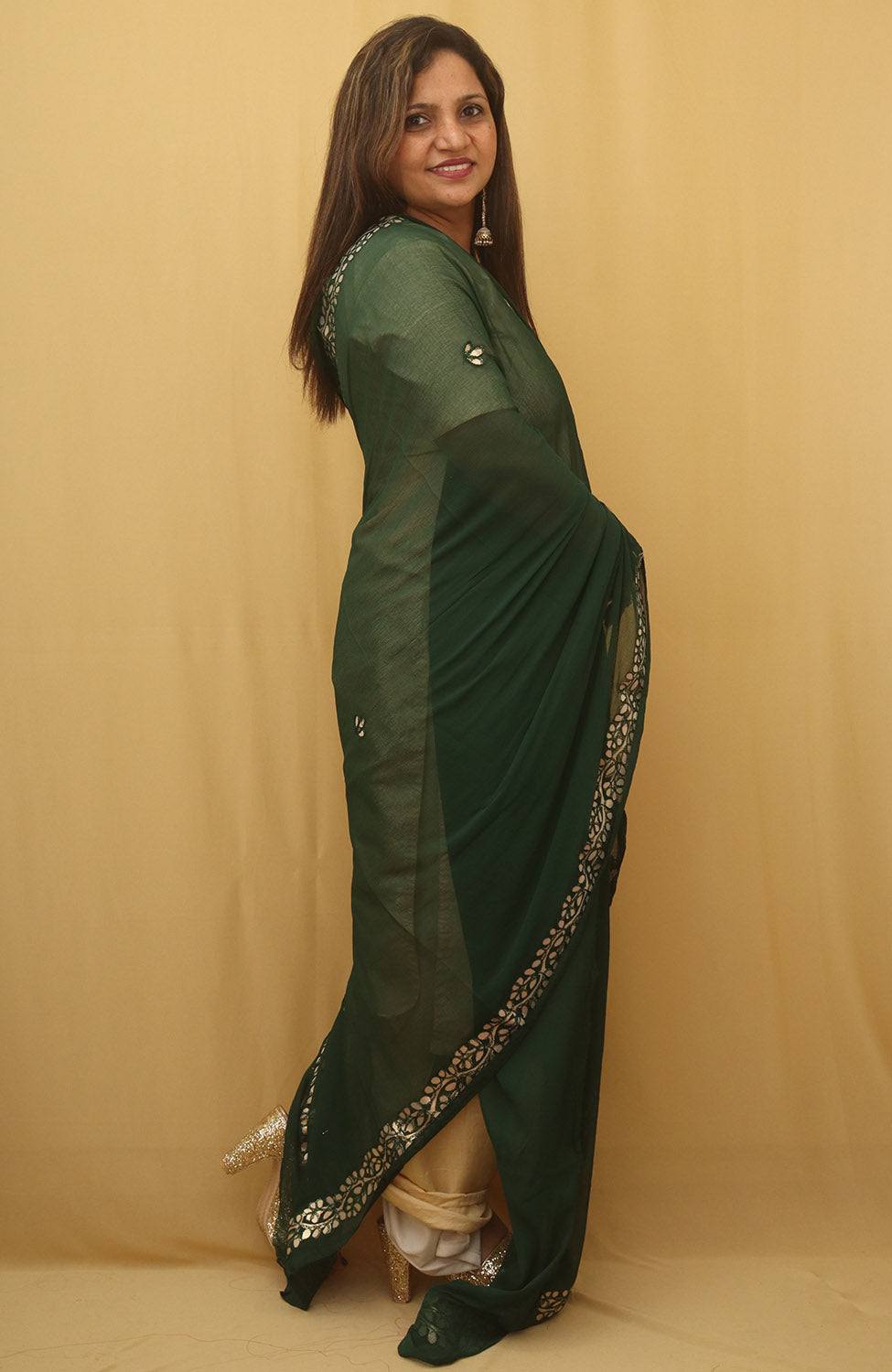 Green Gota Patti Work Chiffon Dupatta - divyaindia 