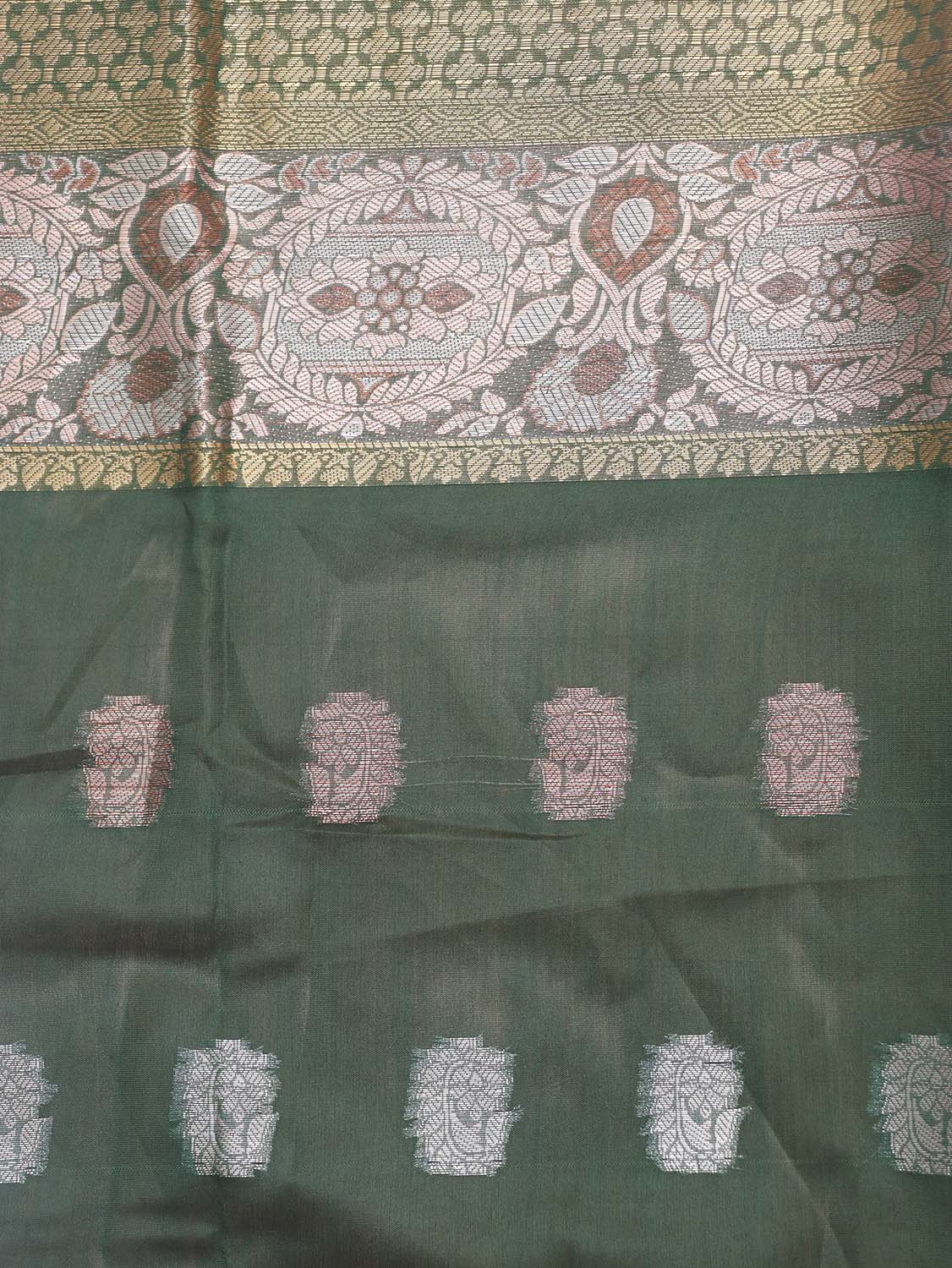 Green Banarasi Cotton Silk Saree - divyaindia 