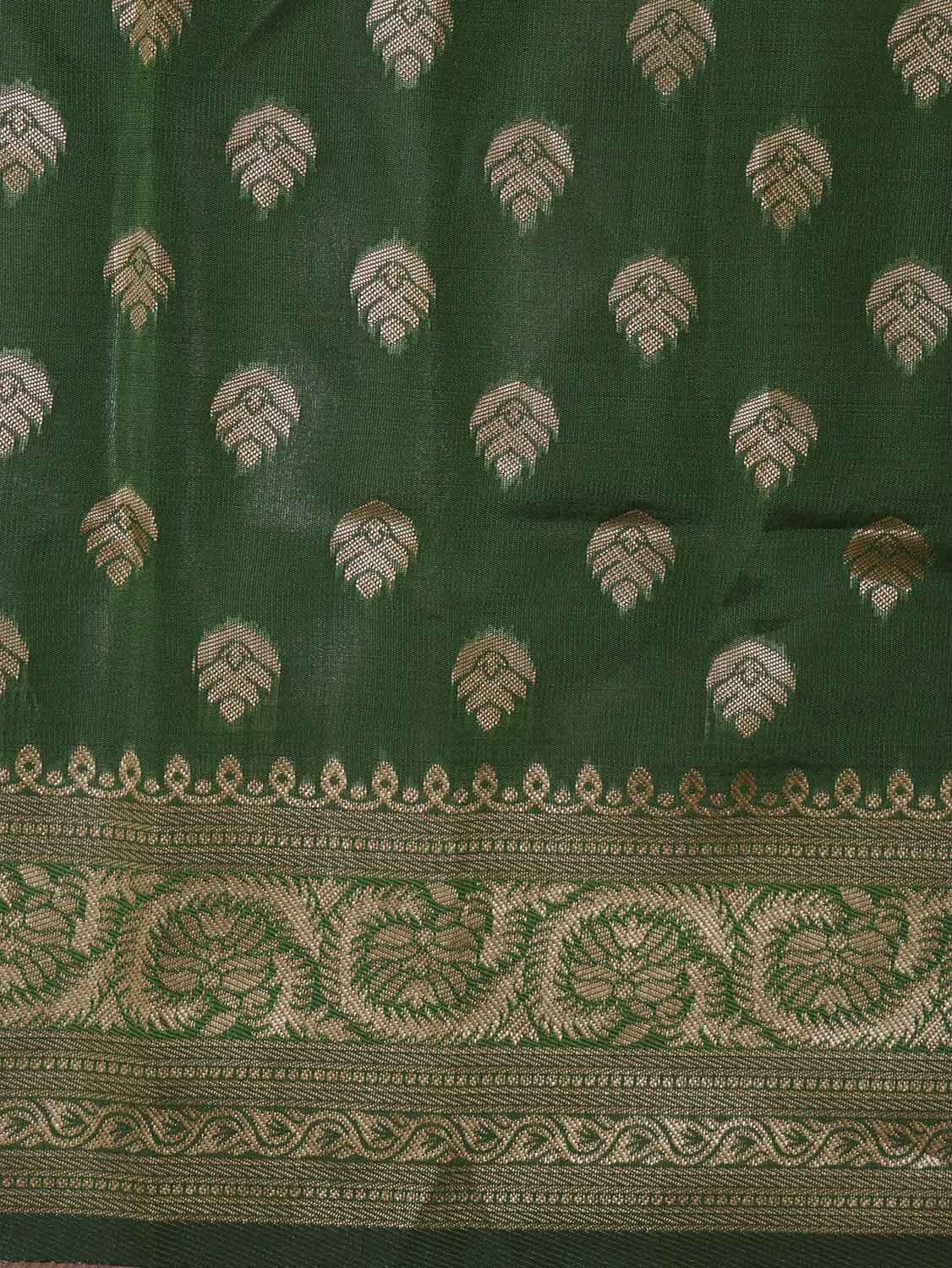 Green Banarasi Cotton Silk Saree - divyaindia 