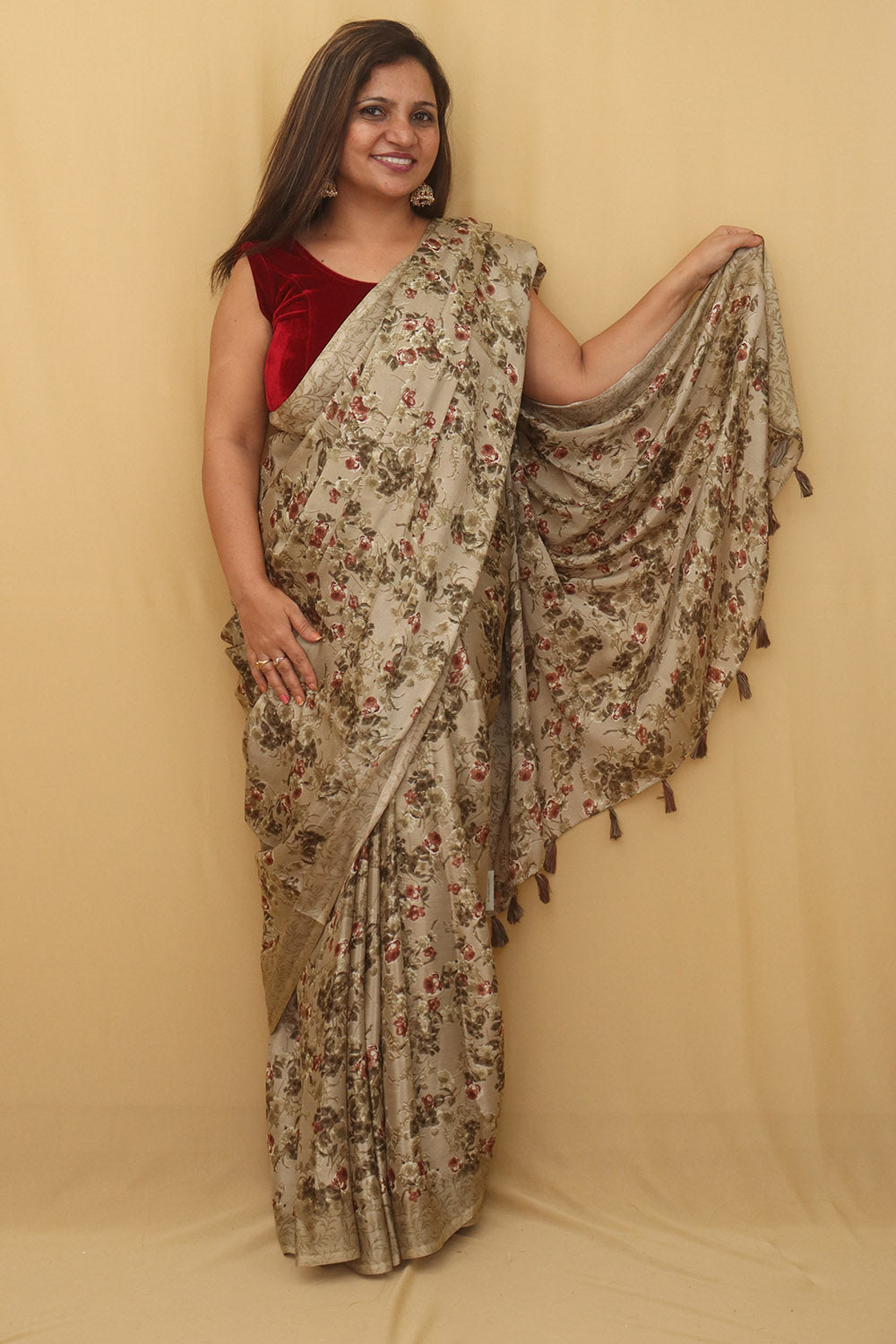 Pastel Digital Printed Crepe Floral Design Saree