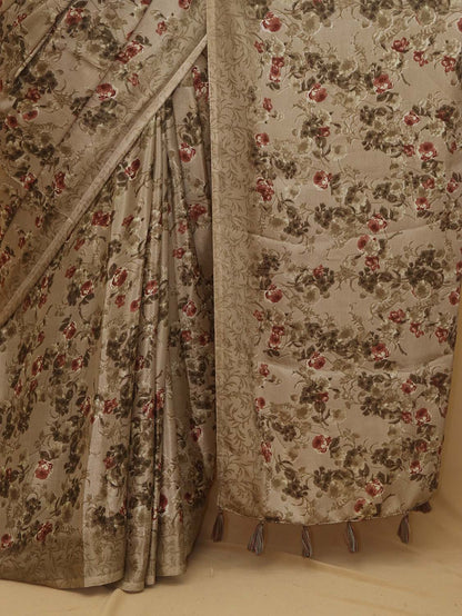 Pastel Digital Printed Crepe Floral Design Saree