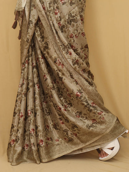 Pastel Digital Printed Crepe Floral Design Saree