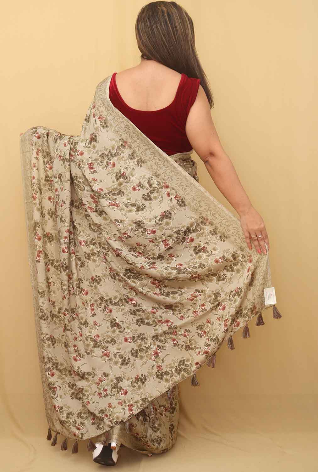 Pastel Digital Printed Crepe Floral Design Saree