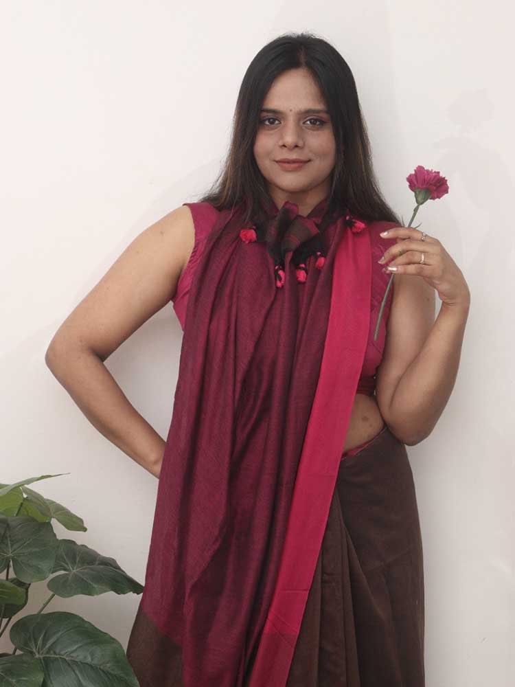 Brown Bengal Plain Cotton Saree with Contrast Border - divyaindia 