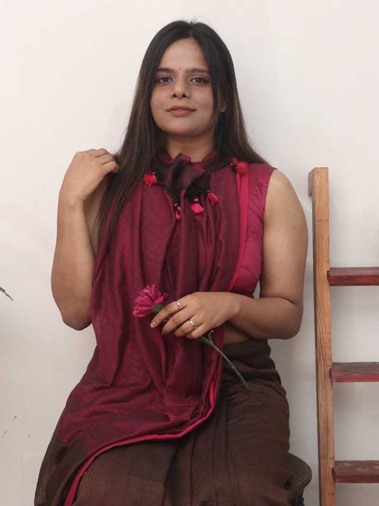 Brown Bengal Plain Cotton Saree with Contrast Border - divyaindia 