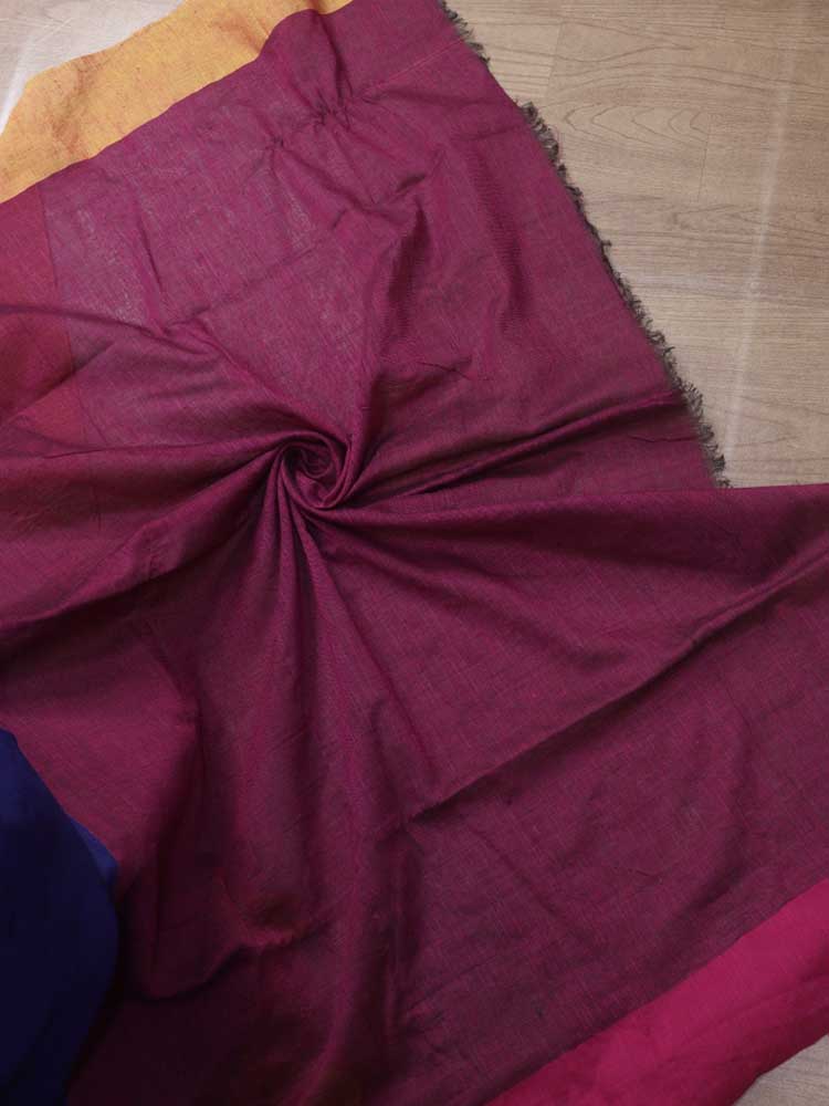 Brown Bengal Plain Cotton Saree with Contrast Border - divyaindia 