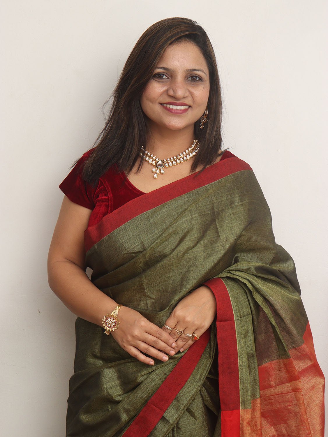 Green Bengal Plain Tissue Cotton Saree - divyaindia 