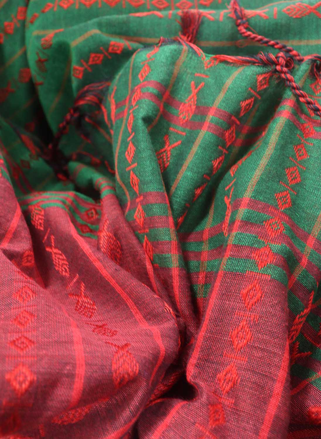 Green Handloom Bengal Cotton Saree - divyaindia 