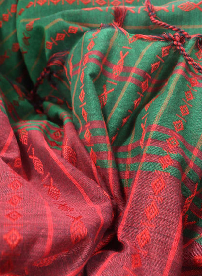Green Handloom Bengal Cotton Saree - divyaindia 