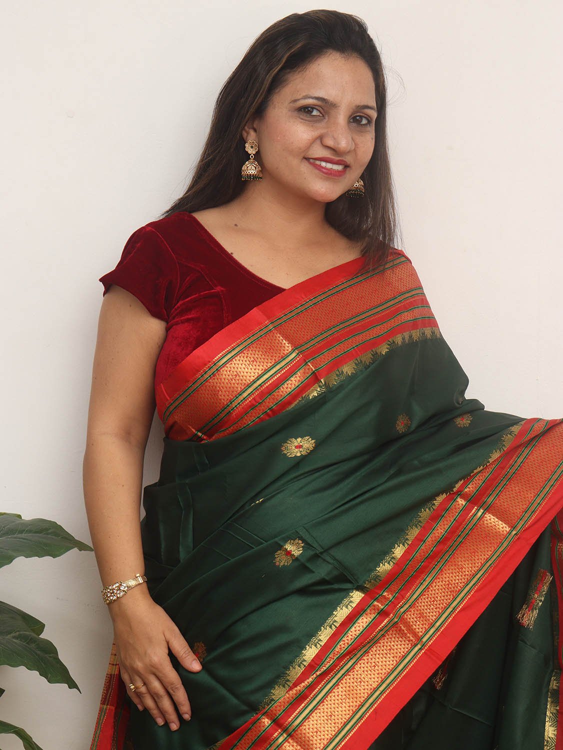 Green Paithani Cotton Silk Saree - divyaindia 