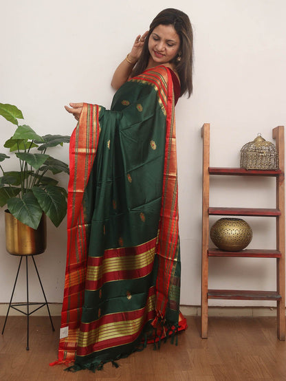 Green Paithani Cotton Silk Saree - divyaindia 