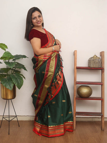 Green Paithani Cotton Silk Saree - divyaindia 