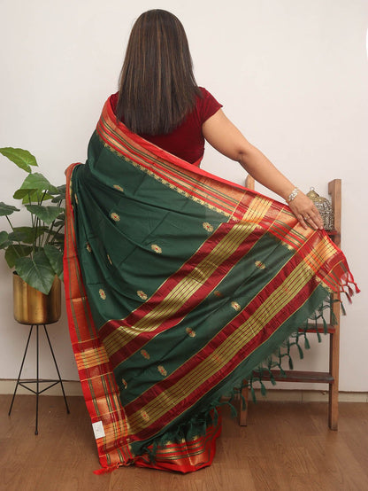 Green Paithani Cotton Silk Saree - divyaindia 
