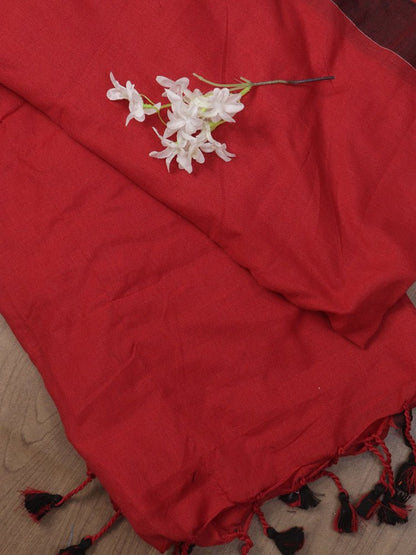 Red Bengal Plain Cotton Saree - divyaindia 