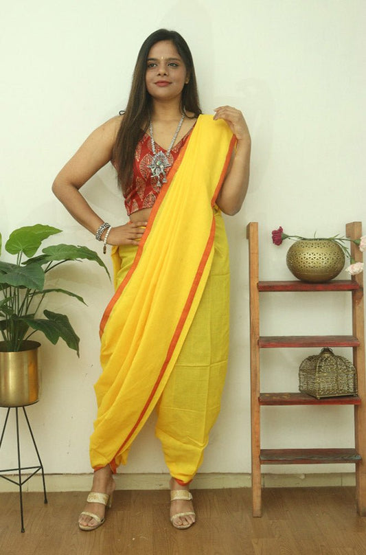 Yellow Bengal Plain Cotton Saree - divyaindia 